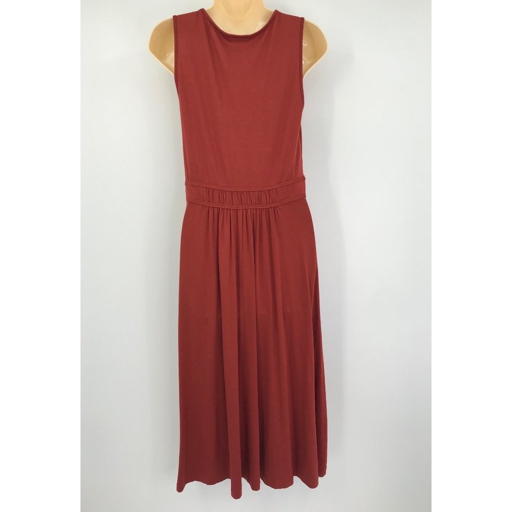 Boden Elina Midi Sleeveless Jersey V-Neck Dress Rust 4 Regular - Picture 5 of 8